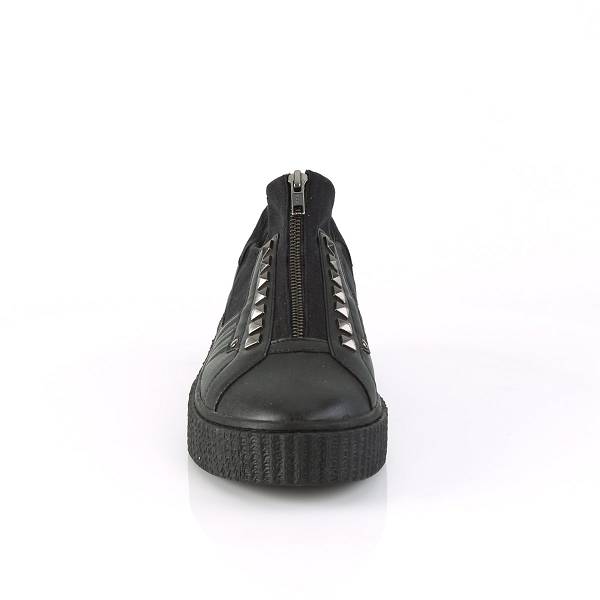 Demonia Sneeker-125 Black Canvas/Black Faux Leather Schuhe Damen D309-468 Gothic Sneakers Schwarz Deutschland SALE